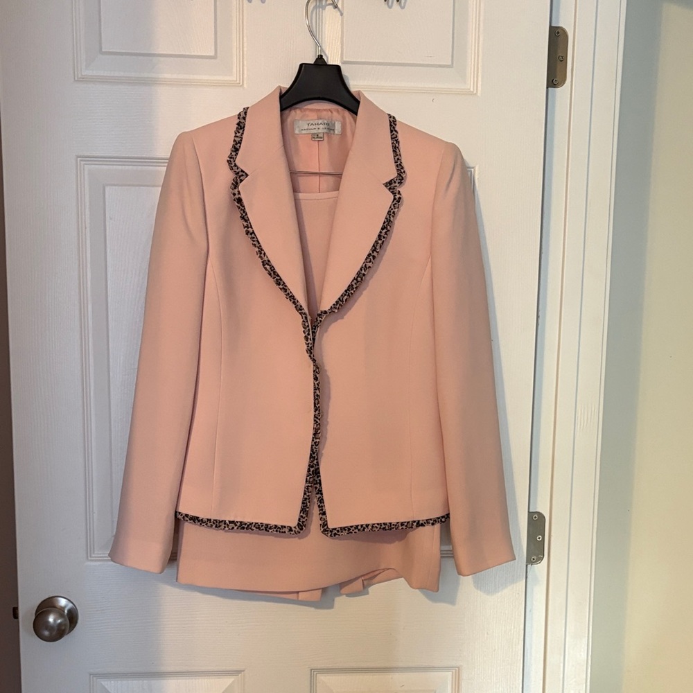 Tahari Blush Pink Blazer with Black Trim